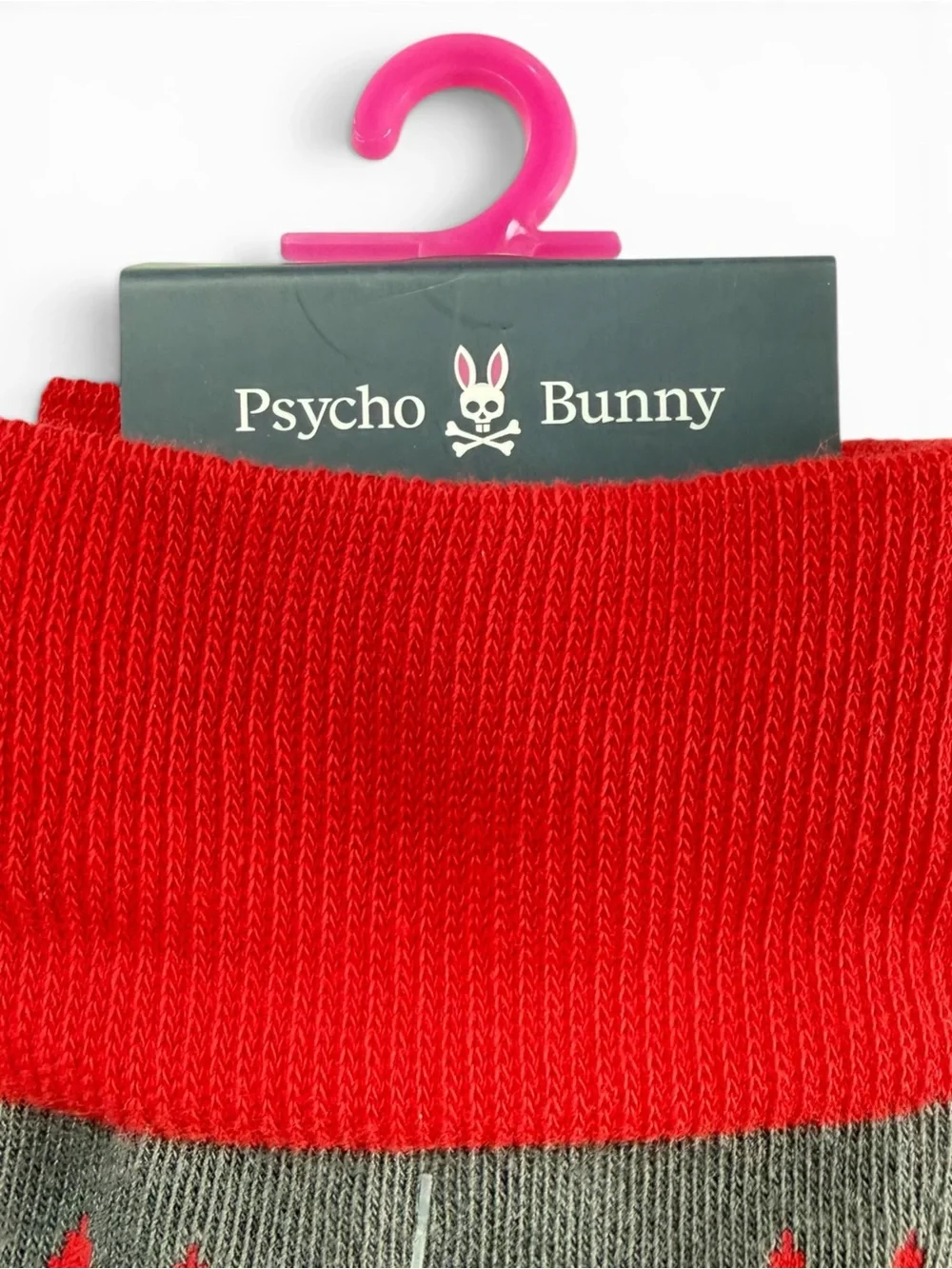 Psycho Bunny Men's Crew Socks Charcoal Grey Red Bunny Logo Size O/S NWT